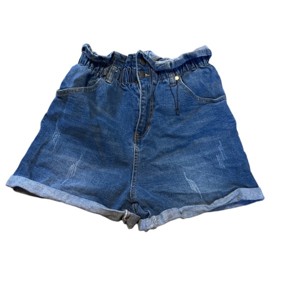 The Style Between Us Women’s Paper Bag Cuffed Denim High Waisted Shorts Sz Med